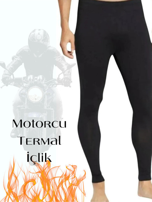 Erkek Siyah Motorcu Termal Peluş Tayt İçlik Polar Isı Koruyucu Polarlı Kürklü Motorcu İçliği