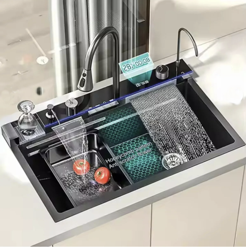 Akıllı Teknolojik Eviye Evye Seti Paslanmaz Antrasit 75 x 46 cm