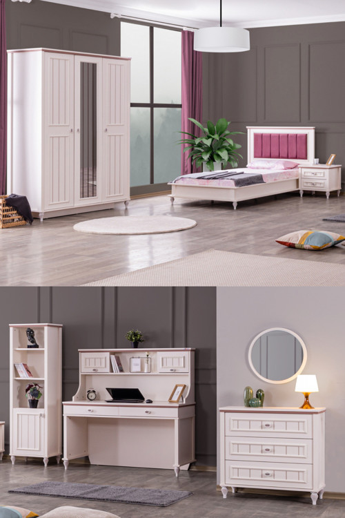 Ezgi Lux Genç Odası - 3 Kapılı Dolap, Karyola, Komodin, Masa, Şifonyer, Kitaplık