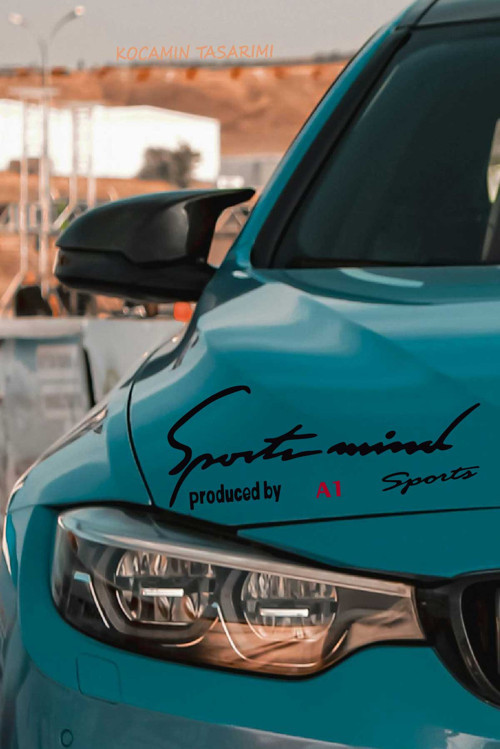 Audi A1 Sport Mind Şerit Sticker Siyah Zemin Kırmızı Yazı Far Üstü Oto Aksesuarı A1 Yazılı