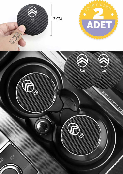 Citroen C2 Modeline Uygun Karbon Araç Bardak Altlığı 2 Adet Citroen C2 İç Mekanı İçin Şık 7 cm Tasarım