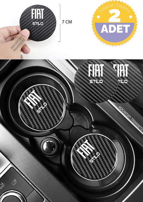 Fiat Stilo Yazılı Karbon Bardak Altlığı Fiat Armali Stilo İçin Spor ve Şık 7 cm 2 Adet Tasarım