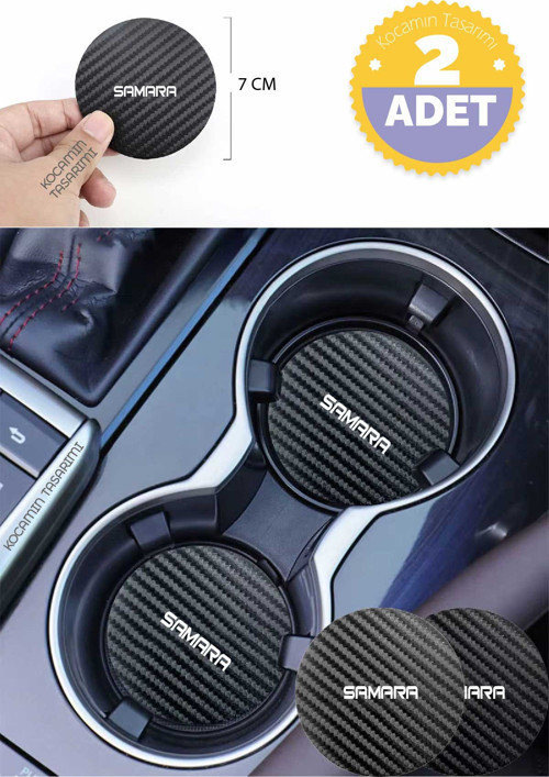 Lada Samara 7 cm Karbon Araç Bardak Altlığı Lada Samara Yazılı Şık ve Dayanıklı Tasarım 2 Adet
