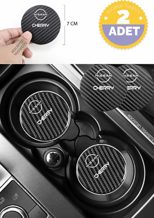 Nissan Cherry Modeline Özel Siyah Karbon Bardak Altlığı Nissan Armali Cherry 2 Adet 7 cm Spor Şıklığı İçin