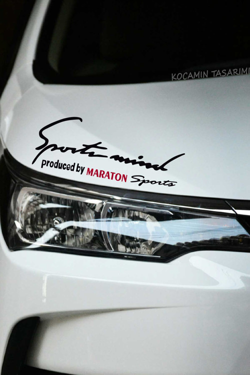 Mitsubishi Maraton Sport Mind Far Sticker Siyah Zemin Kırmızı Yazı Şerit Tasarım Oto Aksesuarı Maraton Yazılı