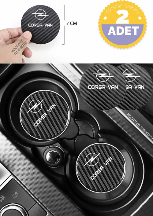 Opel Corsa Van Araba İçin Karbon Bardak Altlığı Opel Corsa Van Yazılı 7 cm Dayanıklı Şık Tasarım 2 Adet