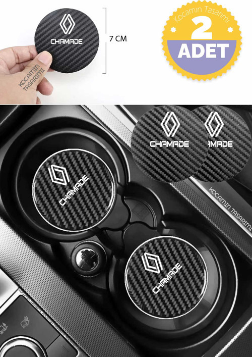 Renault Chamade Araba İçin Karbon Bardak Altlığı Renault Chamade Yazılı 7 cm Dayanıklı Şık Tasarım 2 Adet