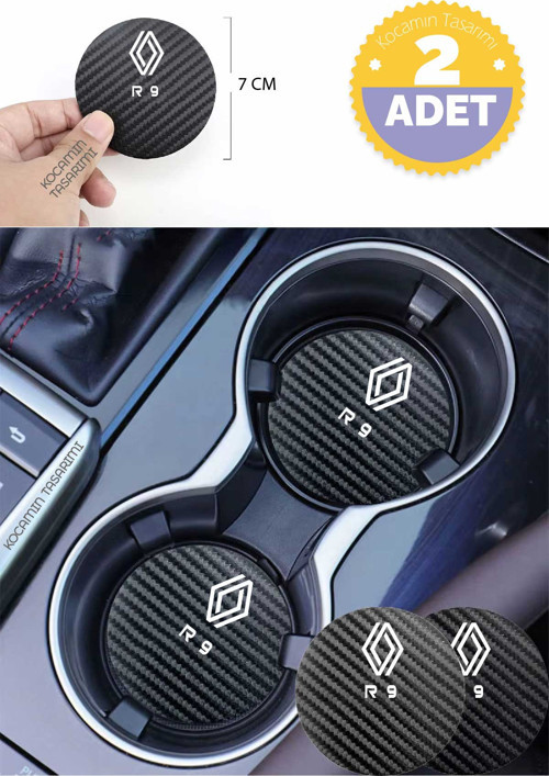 Renault R 9 Siyah Karbon 7 cm Bardak Altlığı Renault R 9 Özel Dayanıklı ve Şık Tasarım 2 Adet