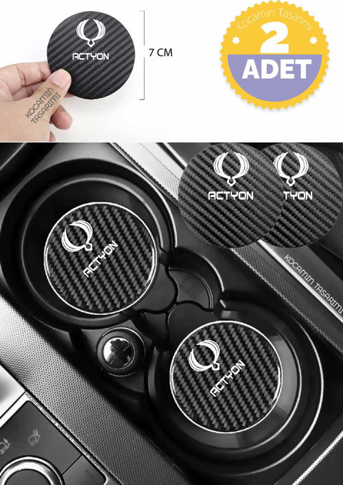 Ssangyong Actyon Karbon 7 cm Bardak Altlığı Ssangyong Actyon Amblemli Dayanıklı ve Şık 2 Adet