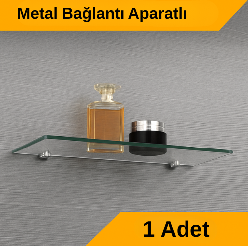 Pleksi Hayalet Raf 8mm | Banyo Mutfak Düzenleyici Metal Bağlantılı Şeffaf Raf - 40 Cm