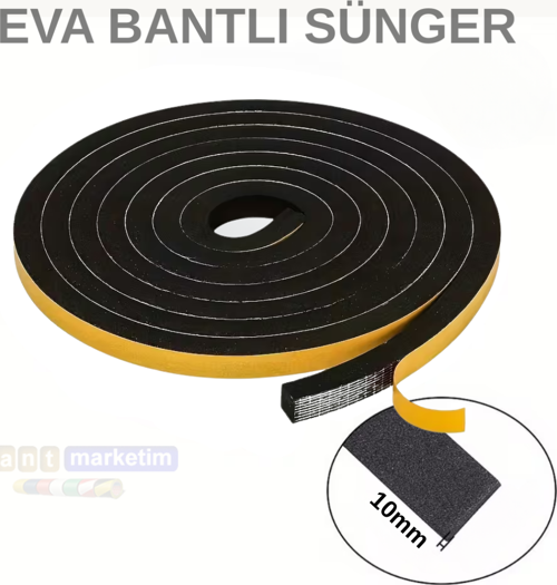 Eva Neopren Conta Sünger Bantlı Sızdırmazlık Bandı 10mm Kalınlıkta 30mmx10mt