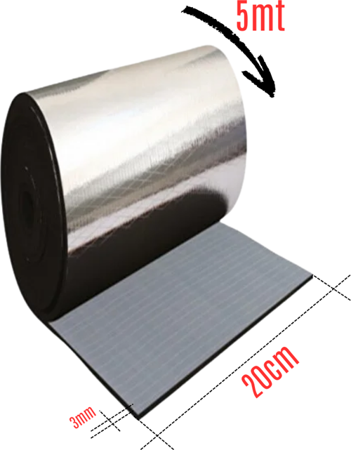 Araç Oto Ses Isı Yalıtım Bandı 3mm x 20cmx5metre Alüminyum Folyolu Kauçuk Bant Izolasyon Malzemesi