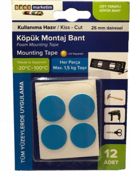 Köpük Çift Taraflı Beyaz Köpük Bant Montaj Bandı 12' Li Yuvarlak