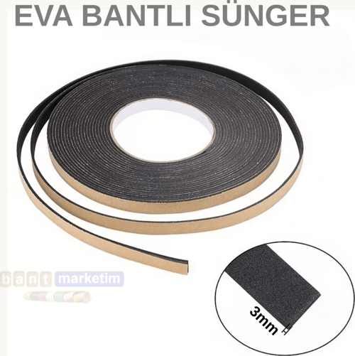 Eva Neopren Conta Sünger Bantlı Sızdırmazlık Bandı 3mm Kalınlıkta 10mmx20mt