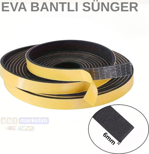 Eva Neopren Conta Sünger Bantlı Sızdırmazlık Bandı 6mm Kalınlıkta 20mmx20mt