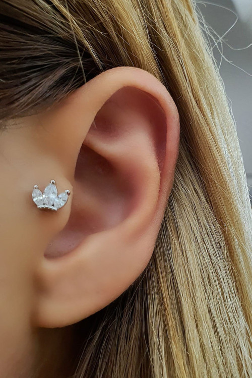 Taç Figürlü 925ayar Gümüş Tragus Kıkırdak Piercing