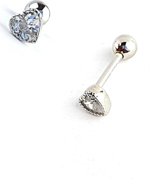Pırlanta Parlaklığında Zirkon Taşlı 925ayar Gümüş Kalp Figürlü Tragus Piercing