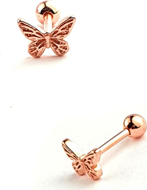 Kelebek Figürlü 925ayar Gümüş Rose Tragus Kıkırdak Piercing