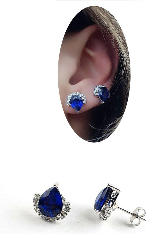 Sky Diamond Blue Creative Sapphire 925ayar Gümüş Üzerine Beyaz Altın Kaplama Damla Küpe