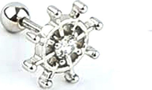 Zirkon Taş Detaylı Dümen Figürlü 925ayar Gümüş Tek Erkek Küpe piercing