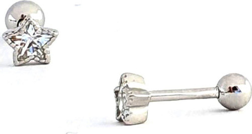 Pırlanta Parlaklığında Zirkon Taşlı 925ayar Gümüş Yıldız Figürlü Tragus Piercing