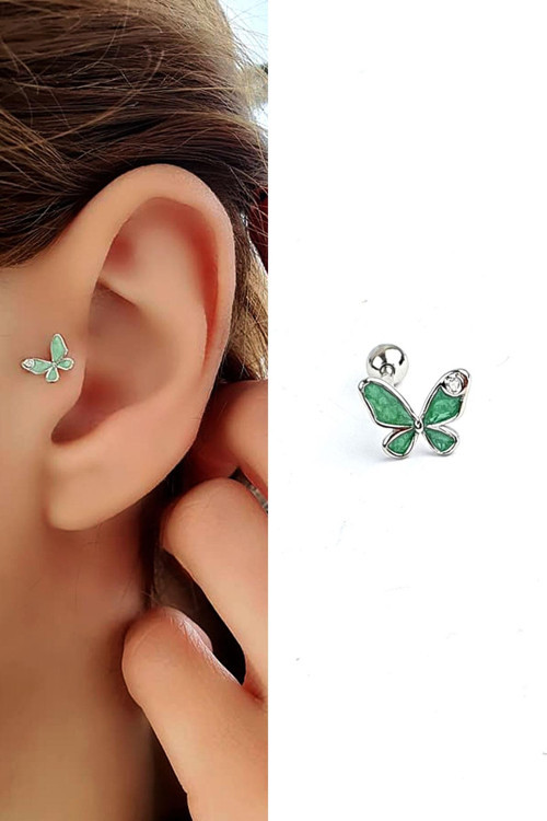 Mineli kelebek Figürlü 925ayar gümüş Tragus Kıkırdak Piercing