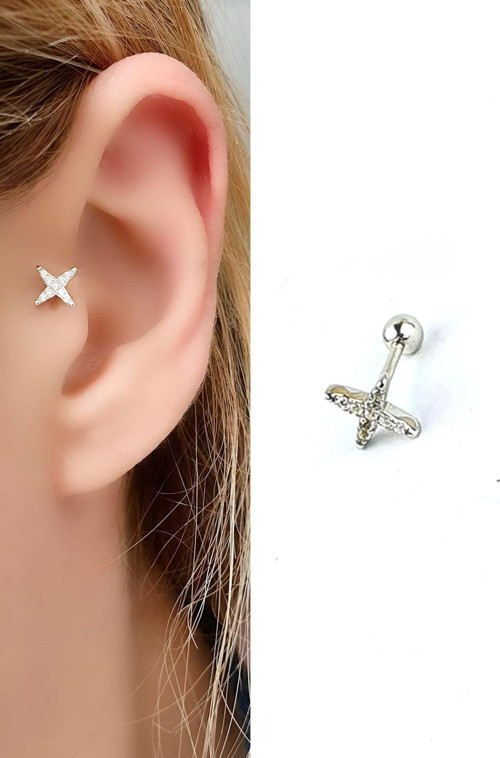 Zirkon Taş Detaylı yıldız figürlü 925ayar Gümüş Tragus Helix Kikirdak piercing