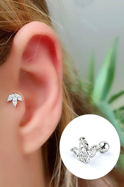 Zirkon Taş Detaylı 925ayar Gümüş Tragus Helix Kikirdak piercing