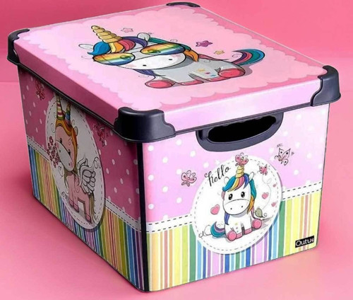 Style Box Retro Unicorn Desenli 20 L Dekoratif Oyuncak Ve Saklama Kutusu