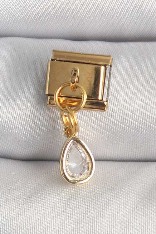 316L Çelik Gold Renk Sallantı Damla Zirkon Taşlı Nomination Charm - TJ-BC1345