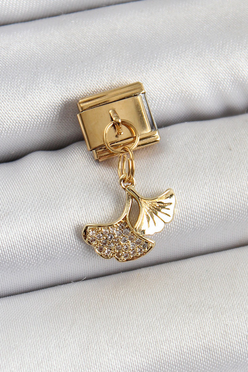 316L Çelik Sallantılı Zirkon Taşlı Balık Kuyruğu Model Gold Renk Nomination Charm - TJ-BC1404