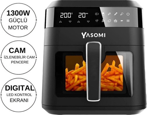 Y60 1300W Akıllı 6L Siyah Fritöz, Güçlü ve Şık Tasarım, Türkiye Garantili