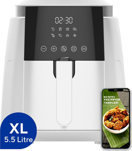 Beyaz XL Dijital Hızlı Fritöz, Yağsız ve Sağlıklı Pişirme Cihazı