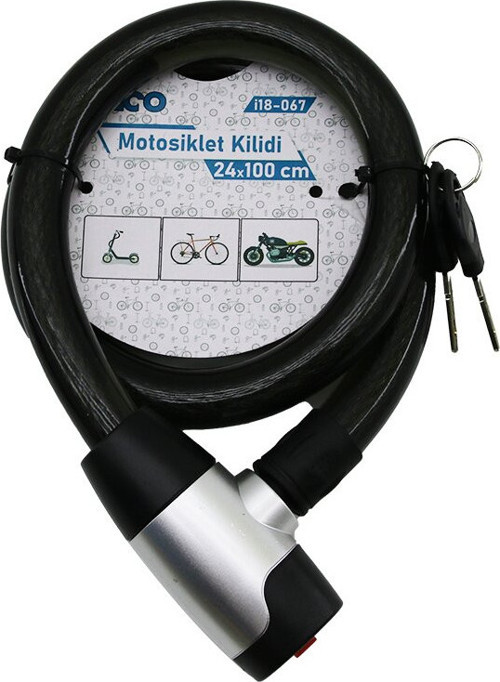 ANAHTARLI METAL KAPLAMA KAFA ÇEK-İT KİLİT KAPAK MOTOR - BİSİKLET KİLİT ÇELİK TEL SİYAH ŞEFFAF KILIF