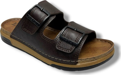 M253-0202-26 Deri Anatomik Soft Çift Bant Erkek Terlik