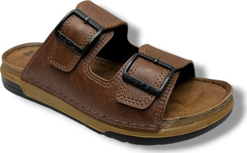 M253-0202-26 Deri Anatomik Soft Çift Bant Erkek Terlik