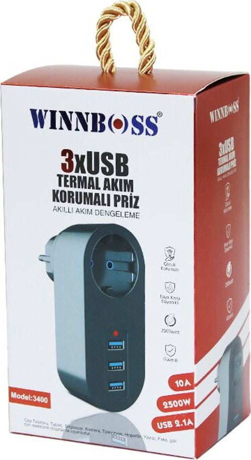 SİYAH TERMAL AKIM KORUMALI 1XPRİZ 3XUSB DUVAR TİPİ PRİZ 10A - 2500W (Timya/Go1395) 202984