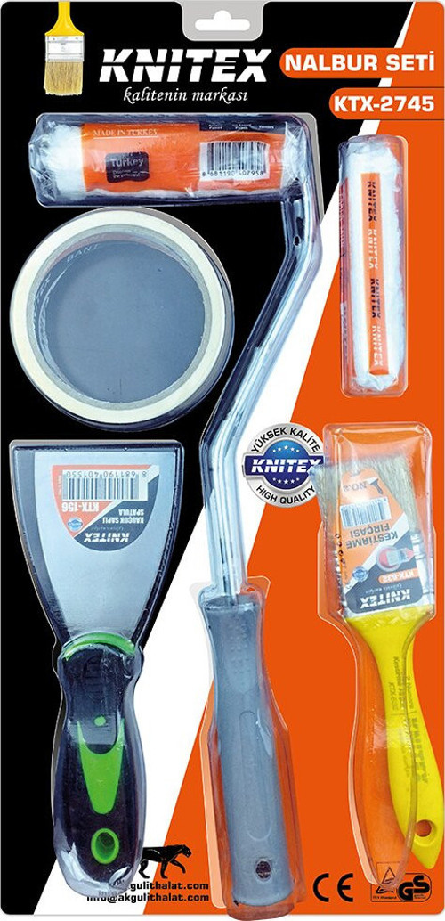 5PCS BOYACI - NALBUR SET SPATULA - KESTİRME FIRÇA - YEDEK RULO - BANT - 10CM FIRÇA (Timya/Go1395)