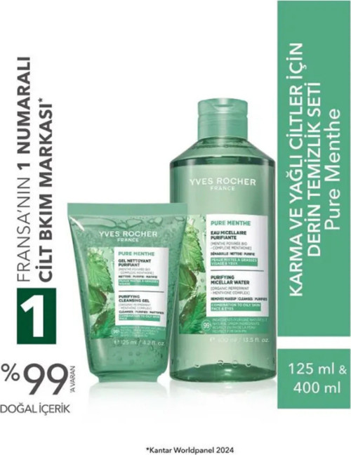 Karma Yağlı Ciltler İçin Derin Temizlik Seti Yüz Yıkama Jeli Micellar Su Pure Menthe