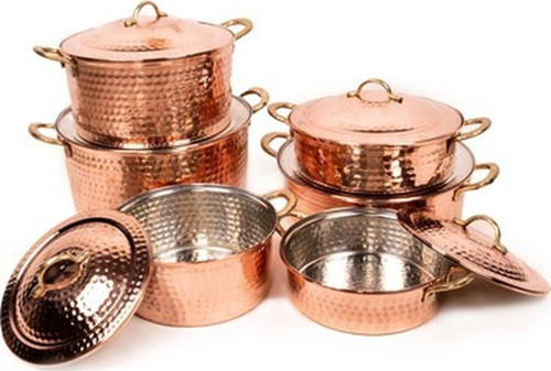 Altı Parça Dövme Bakır Tencere Seti