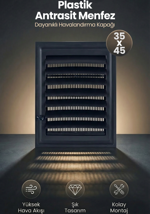 35x45 cm Antrasit Plastik Havalandırma Menfezi, WC / Banyo