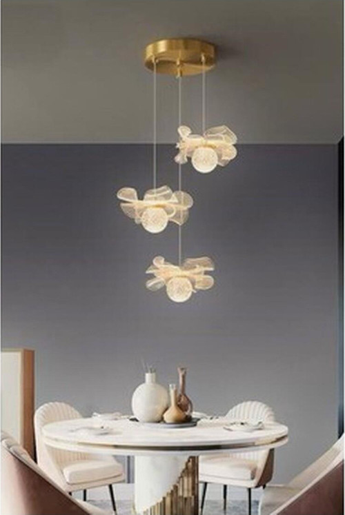 Kleopatra Model 3 Lü Gold Kaplama Metal Salon Mutfak Oturma Yatak Odası Modern LED Sarkıt Avize