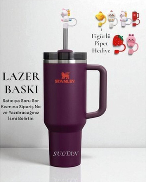 Kişiselleştirilebilir Quencher Pipetli Termos 1,18 L Mor