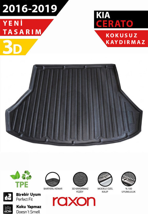 KIA Cerato SD 2016–2019 Uyumlu 3D Bagaj Havuzu | Su Geçirmez, Kaymaz, Yüksek Kenarlı