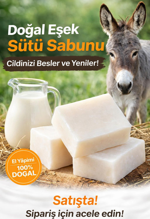 Eşek Sütü Sabunu, Kırışıklıkları Gideriyor Cildi Gençleştiriyor Kolajen etkisi yapar Nemlendirir, erkekler ve kadınlar için Yüz ve Vücutta kullanılabilir 1 Adet.