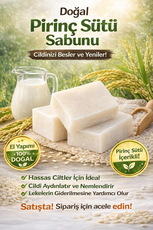 Pirinç Sütü Sabunu Aydınlatıcı Sabun 75 gr 1 adet Kadın Yüz Peelingi | Yaşlanma Karşıtı Akne Sivilce | Doğal Katı Yüz Sabunu | Yüz Bakımı, Duş Barı Yüz Maskesi