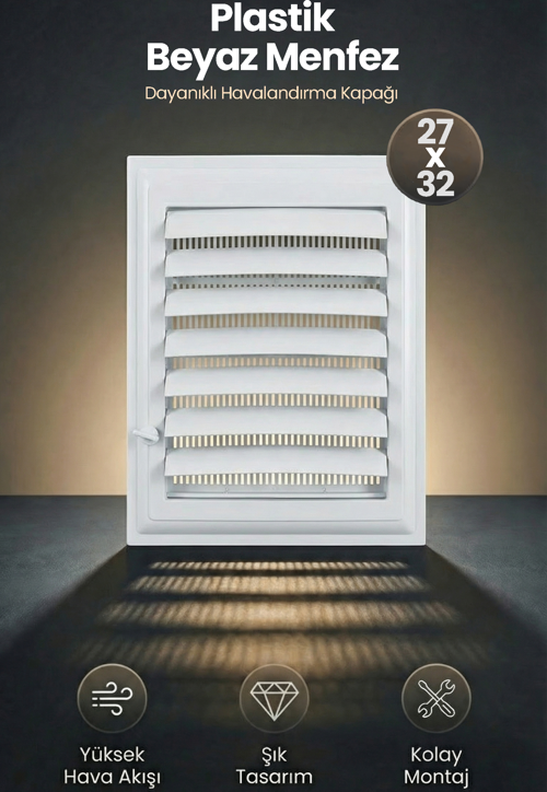 27x32 cm Beyaz Plastik Havalandırma Menfezi, WC / Banyo
