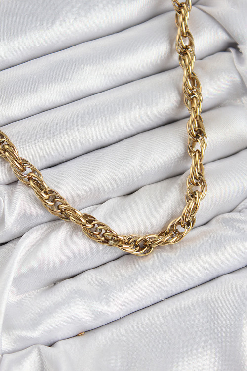 316L Çelik Halat Model Gold Renk Kadın Kolye - TJ-BKO10481