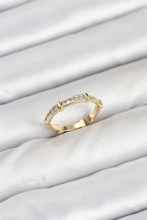 Pirinç Gold Renk Kemik Model Zirkon Taşlı Kadın Yüzük - TJ-BYK3888