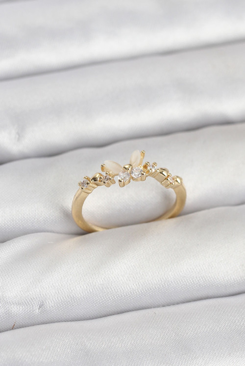 Kelebek Model Gold Renk Pirinç Kadın Yüzük - TJ-BYK3921